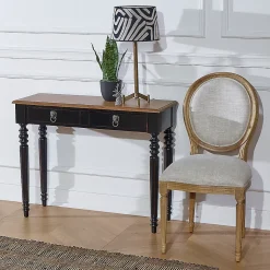 Console d'entrée ANGLOIS Style shabby chic, plateau en chêne, patine blanche ou noire