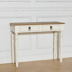 Console d'entrée ANGLOIS Style shabby chic, plateau en chêne, patine blanche ou noire