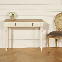 Console d'entrée ANGLOIS Style shabby chic, plateau en chêne, patine blanche ou noire