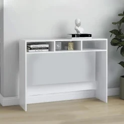 Console d'entrée blanche avec 3 cases ouvertes, meuble d'entrée pour couloir - Longueur 102 x profondeur 33 x Hauteur 75 cm