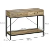 Console design industriel dim. 100L x 35l x 76H cm 2 tiroirs poignées laiton vieilli étagère métal noir aspect bois veinage