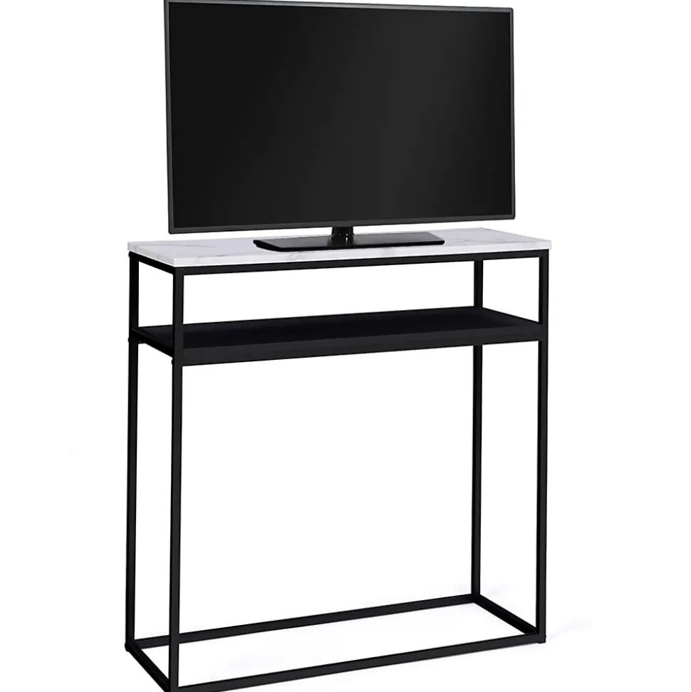 Console double ALASKA effet marbre et bois noir pied métal