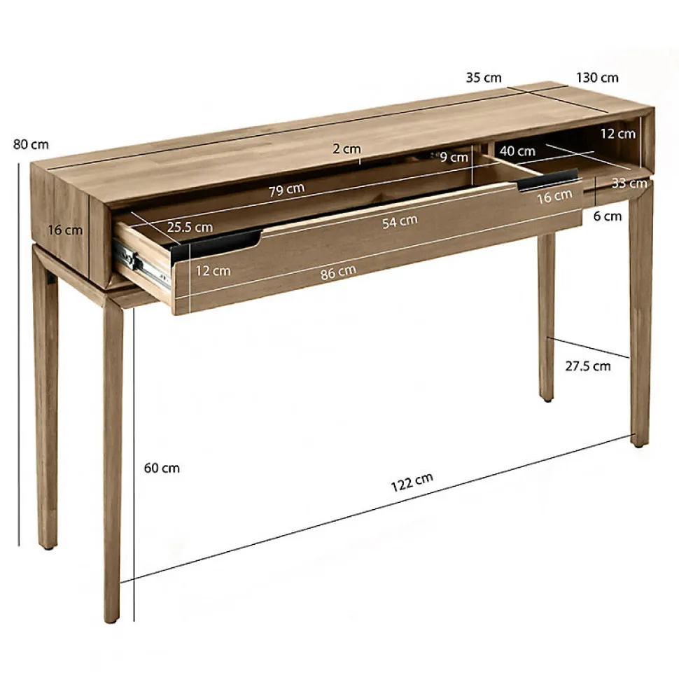 Console en bois 1 grand tiroir 1 niche L.130 cm - KASSIA