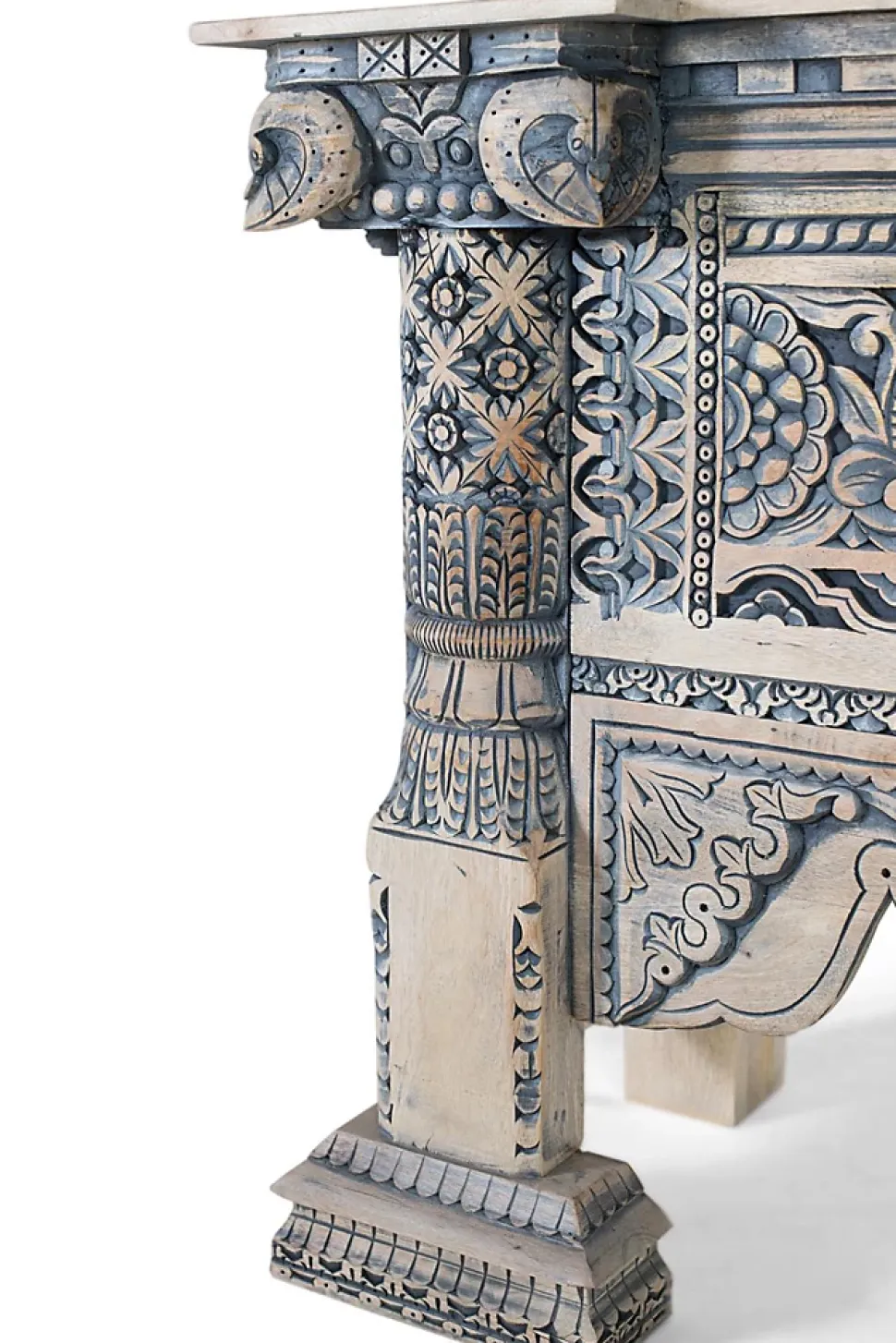 Console en bois de manguier avec colonnes sculptées à la main
