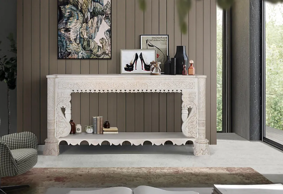 Console en bois manguier blanc vieilli