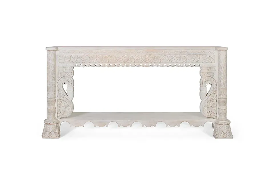 Console en bois manguier blanc vieilli