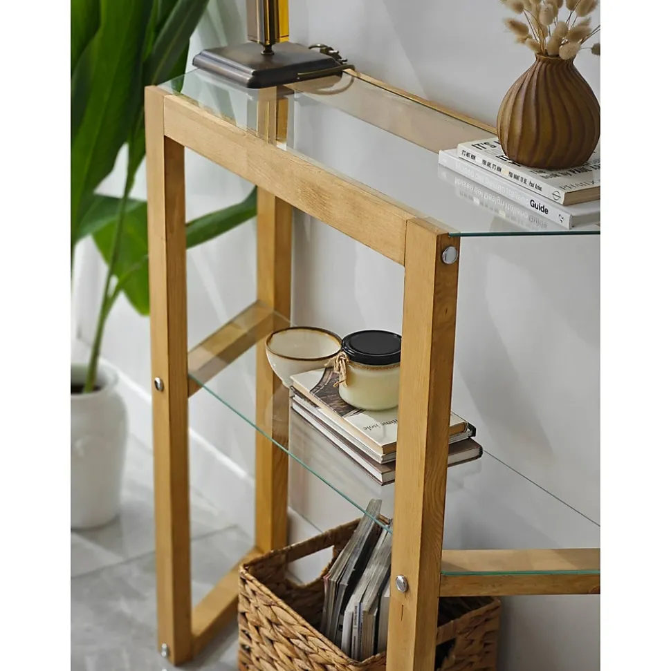 Console Euphoria, Table polyvalente, Armoire de rangement, Bureau du couloir, 85x31h85 cm, Chêne