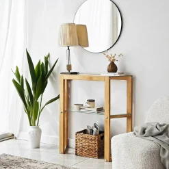Console Euphoria, Table polyvalente, Armoire de rangement, Bureau du couloir, 85x31h85 cm, Chêne