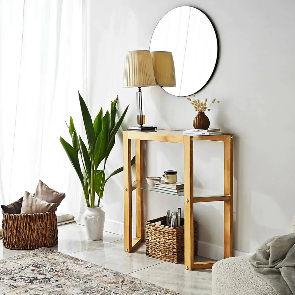 Console Euphoria, Table polyvalente, Armoire de rangement, Bureau du couloir, 85x31h85 cm, Chêne