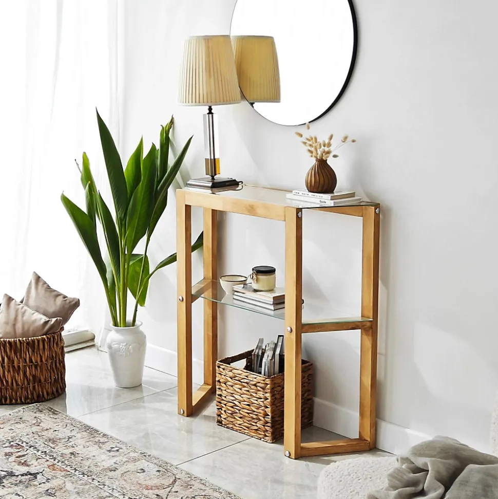 Console Euphoria, Table polyvalente, Armoire de rangement, Bureau du couloir, 85x31h85 cm, Chêne