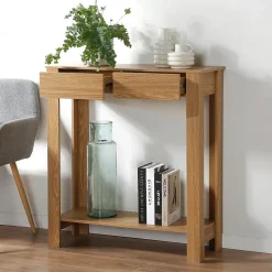 Console Haute 2 Tiroirs Décor Chêne - L79 cm