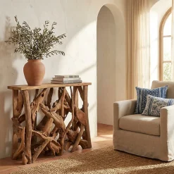Console L. 98 cm assemblage bois de teck et plateau - MUNICH