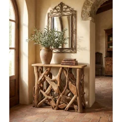 Console L. 98 cm assemblage bois de teck et plateau - MUNICH