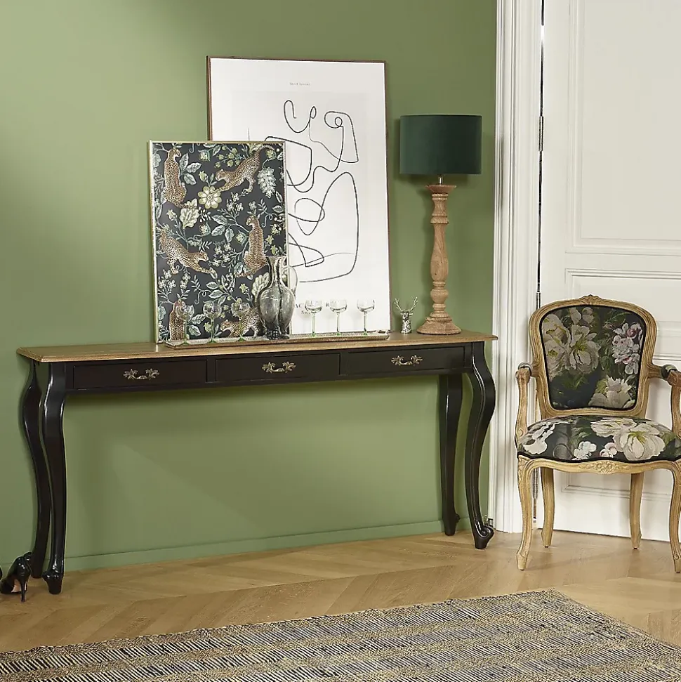 Console LOUIS Style romantique, plateau en chêne, 3 tiroirs