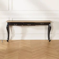 Console LOUIS Style romantique, plateau en chêne, 3 tiroirs