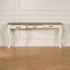 Console LOUIS Style romantique, plateau en chêne, 3 tiroirs