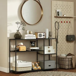 Console meuble d'entrée style industriel 4 étagères dim. 110 x 30 x 75 cm acier panneaux noir
