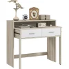 Console secrétaire 2 en 1 - plateau coulissant, 2 tiroirs - dim. 95L x 35P x 87H cm - blanc naturel