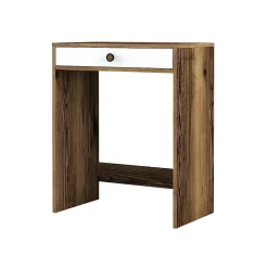 Console Solstice, Table polyvalente, Armoire de rangement, Bureau du couloir, 70x85h40 cm, Noyer et Blanc