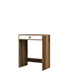Console Solstice, Table polyvalente, Armoire de rangement, Bureau du couloir, 70x85h40 cm, Noyer et Blanc