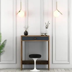 Console Solstice, Table polyvalente, Armoire de rangement, Bureau du couloir, 70x85h40 cm, Noyer et Anthracite