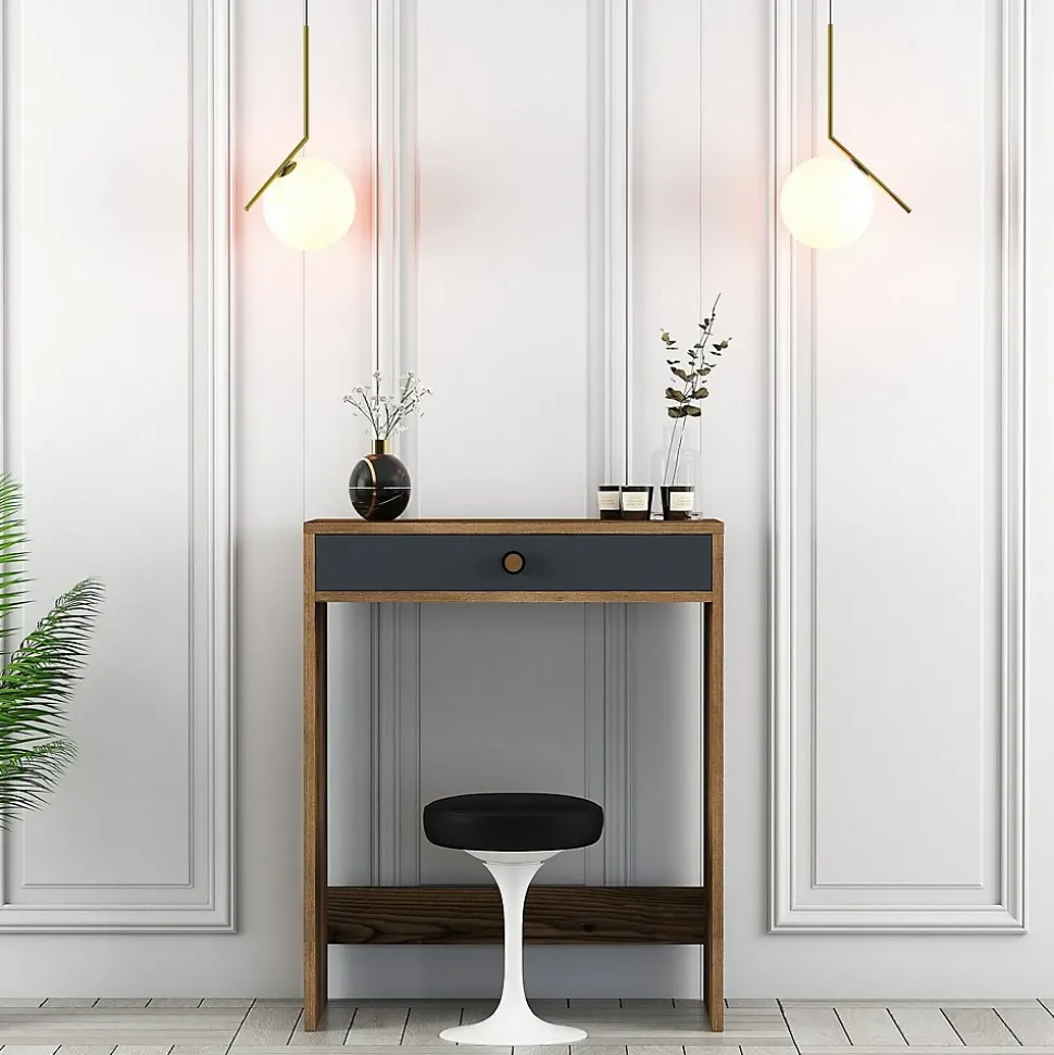 Console Solstice, Table polyvalente, Armoire de rangement, Bureau du couloir, 70x85h40 cm, Noyer et Anthracite