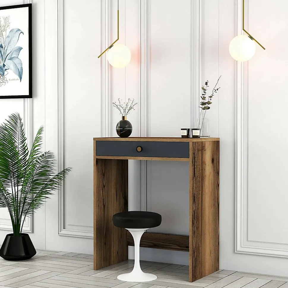 Console Solstice, Table polyvalente, Armoire de rangement, Bureau du couloir, 70x85h40 cm, Noyer et Anthracite