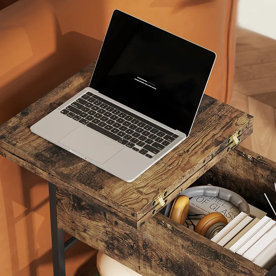 Console style industriel avec station de charge prises secteur et USB dim. 60 x 30 x 58,5 cm métal noir effet bois vieilli