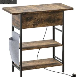 Console style industriel avec station de charge prises secteur et USB dim. 60 x 30 x 58,5 cm métal noir effet bois vieilli