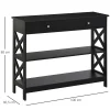 Console style table de drapier néo-rétro 2 tiroirs 2 étagères dim. 100L x 30l x 80H cm MDF noir