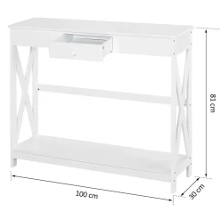 Console style table de drapier néo-rétro tiroir + étagère dim. 100L x 30l x 81H cm MDF blanc