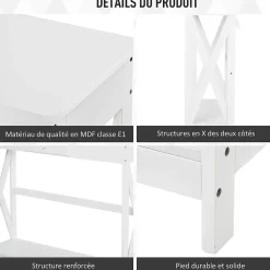 Console style table de drapier néo-rétro tiroir + étagère dim. 100L x 30l x 81H cm MDF blanc