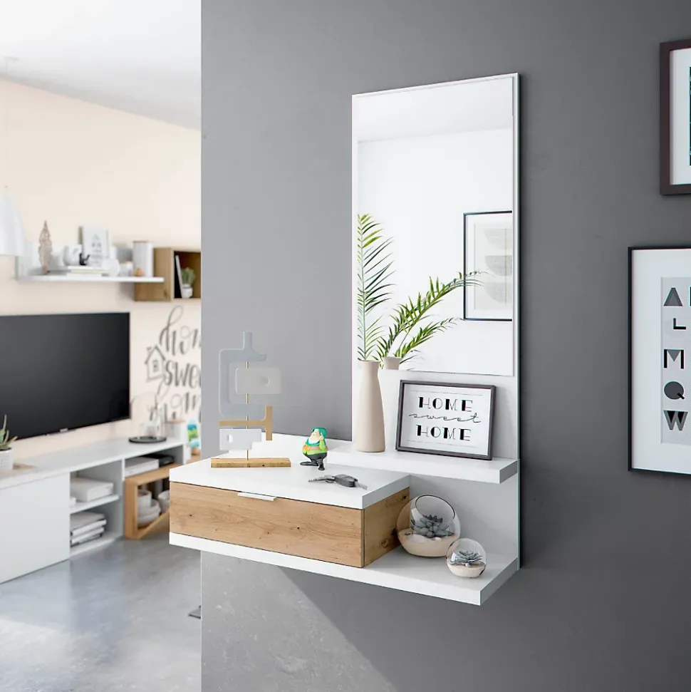 Console suspendue avec 1 tiroir et 1 miroir L81 cm - DHALIA