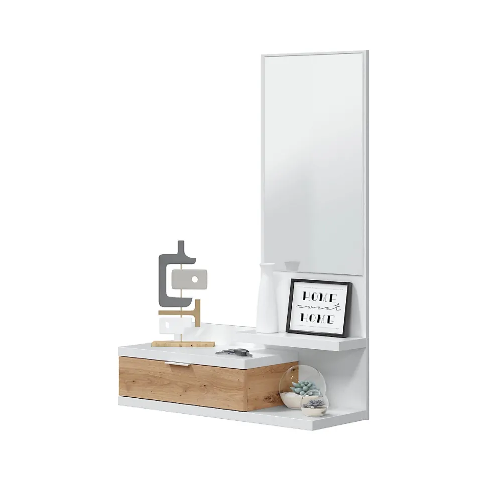 Console suspendue avec 1 tiroir et 1 miroir L81 cm - DHALIA