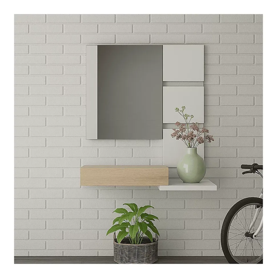 Console suspendue avec 1 tiroir et 1 miroir L75 cm - TEKKAN