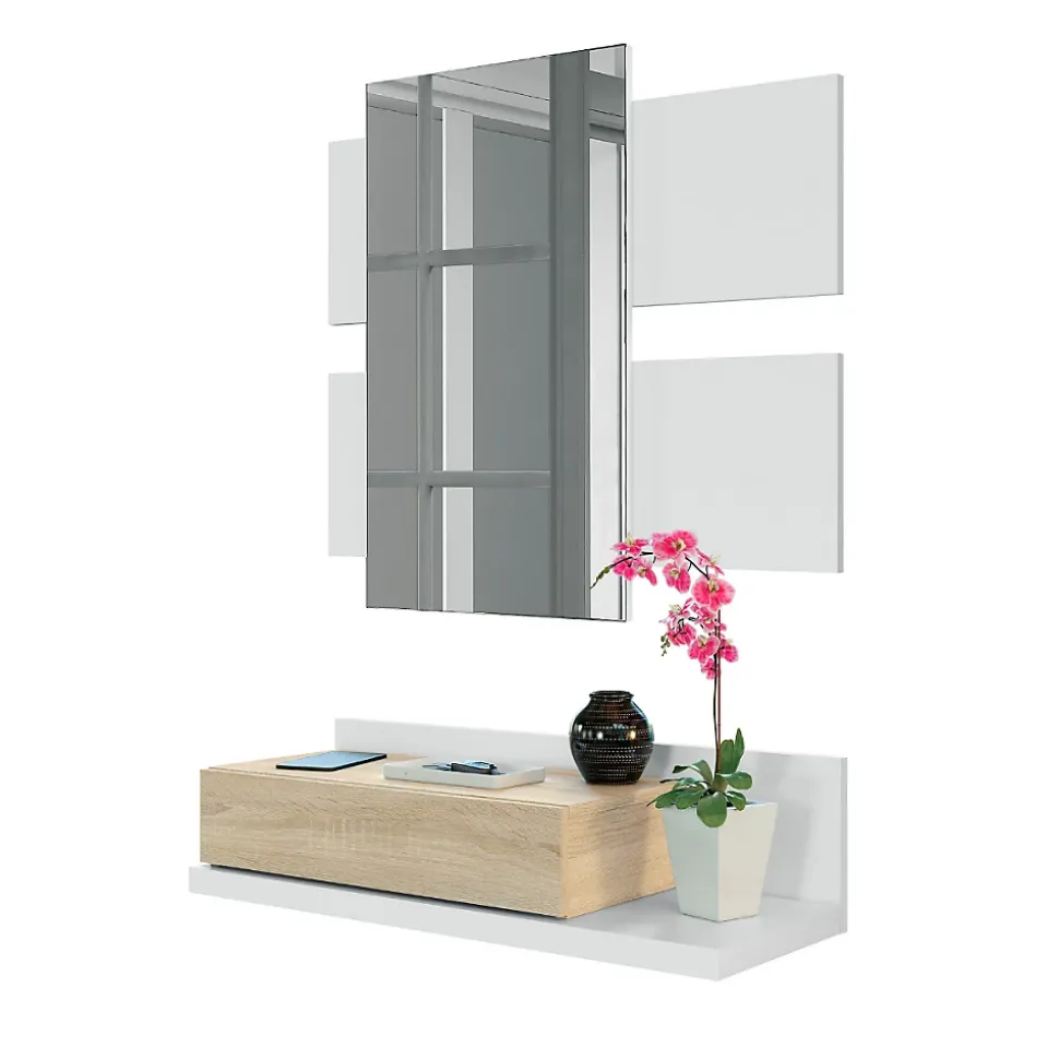 Console suspendue avec 1 tiroir et 1 miroir L75 cm - TEKKAN