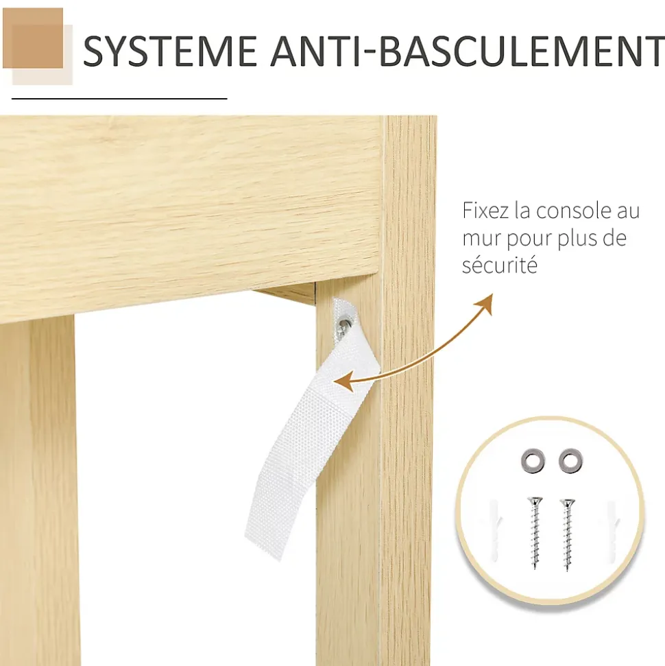 Console table d'appoint dim. 100L x 30l x 76H cm 2 tiroirs façades cannage en rotin étagère MDF aspect bois clair