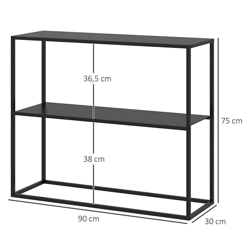 Console table d'appoint style contemporain avec étagère - dim. 90L x 30l x 75H cm - acier noir