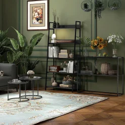 Console table d'appoint style contemporain avec étagère - dim. 90L x 30l x 75H cm - acier noir