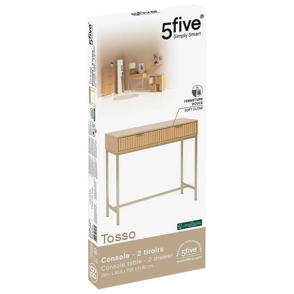 Console Tasso L80,5cm effet bois naturel - Beige- 5five