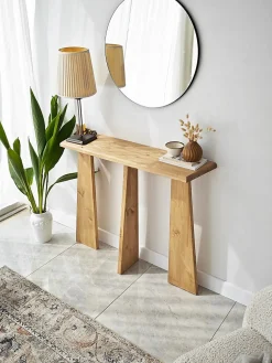 Console TomoeGozen, Table polyvalente, Armoire de rangement, Bureau du couloir, 100x28 h83 cm, Chêne