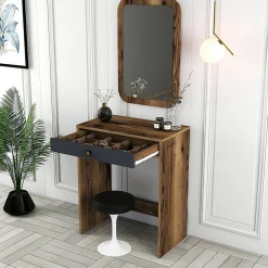 Console Ursa, Table polyvalente, Armoire de rangement, Bureau du couloir, 70x85h40 cm, Noyer et Anthracite