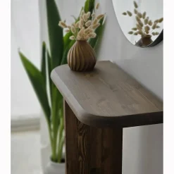 Console Vespera, Table polyvalente, Armoire de rangement, Bureau du couloir, 80x25h85 cm, Noyer
