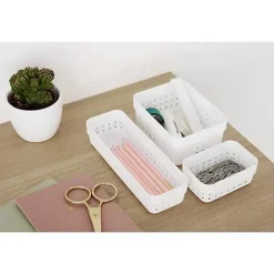 Corbeille de rangement élégante en plastique recyclé L - Bleu