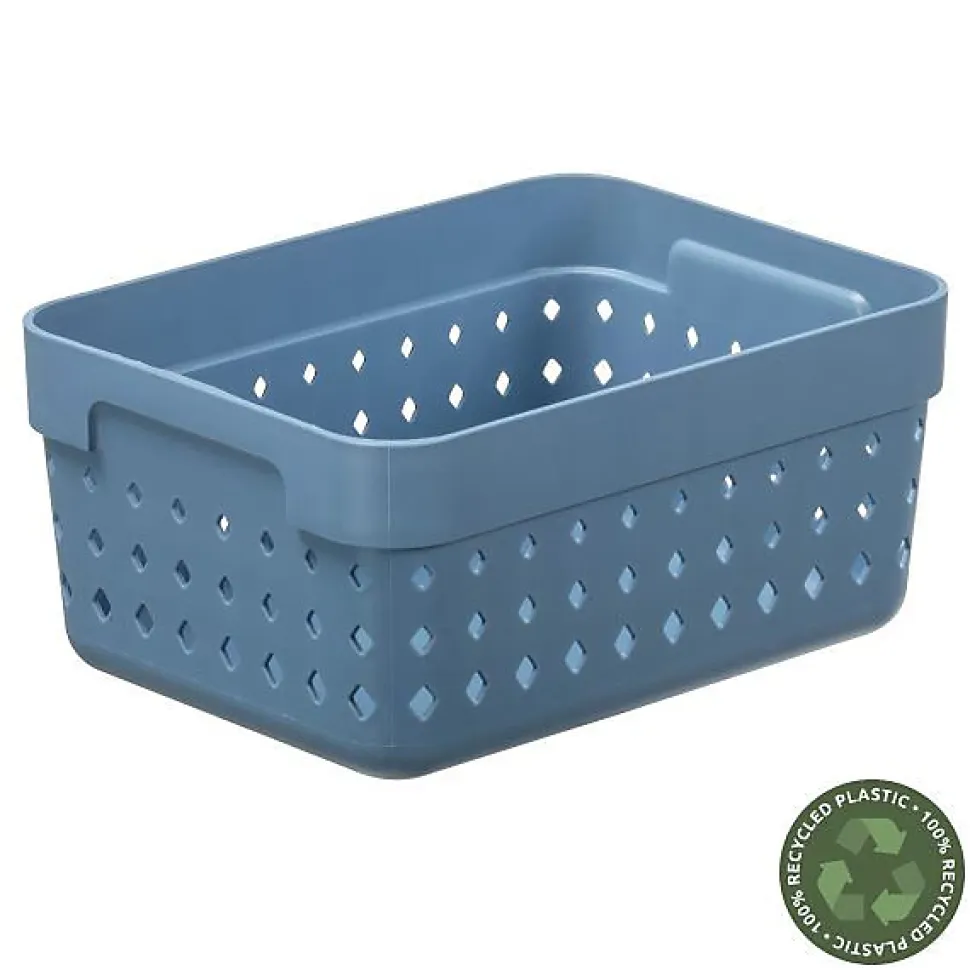 Corbeille de rangement élégante en plastique recyclé L - Bleu