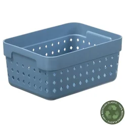 Corbeille de rangement élégante en plastique recyclé L - Bleu
