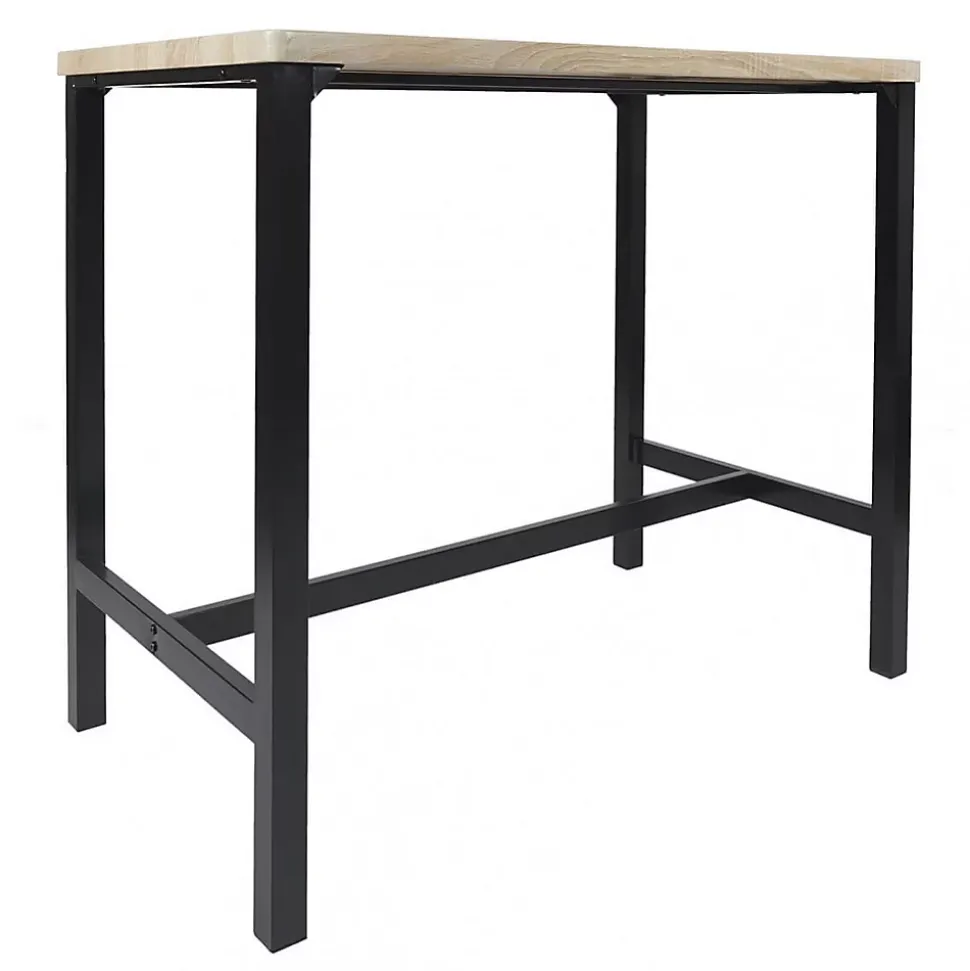 CORTEZ - Ensemble Table Haute et 4 Tabourets en MDF et Pieds Métal Noir