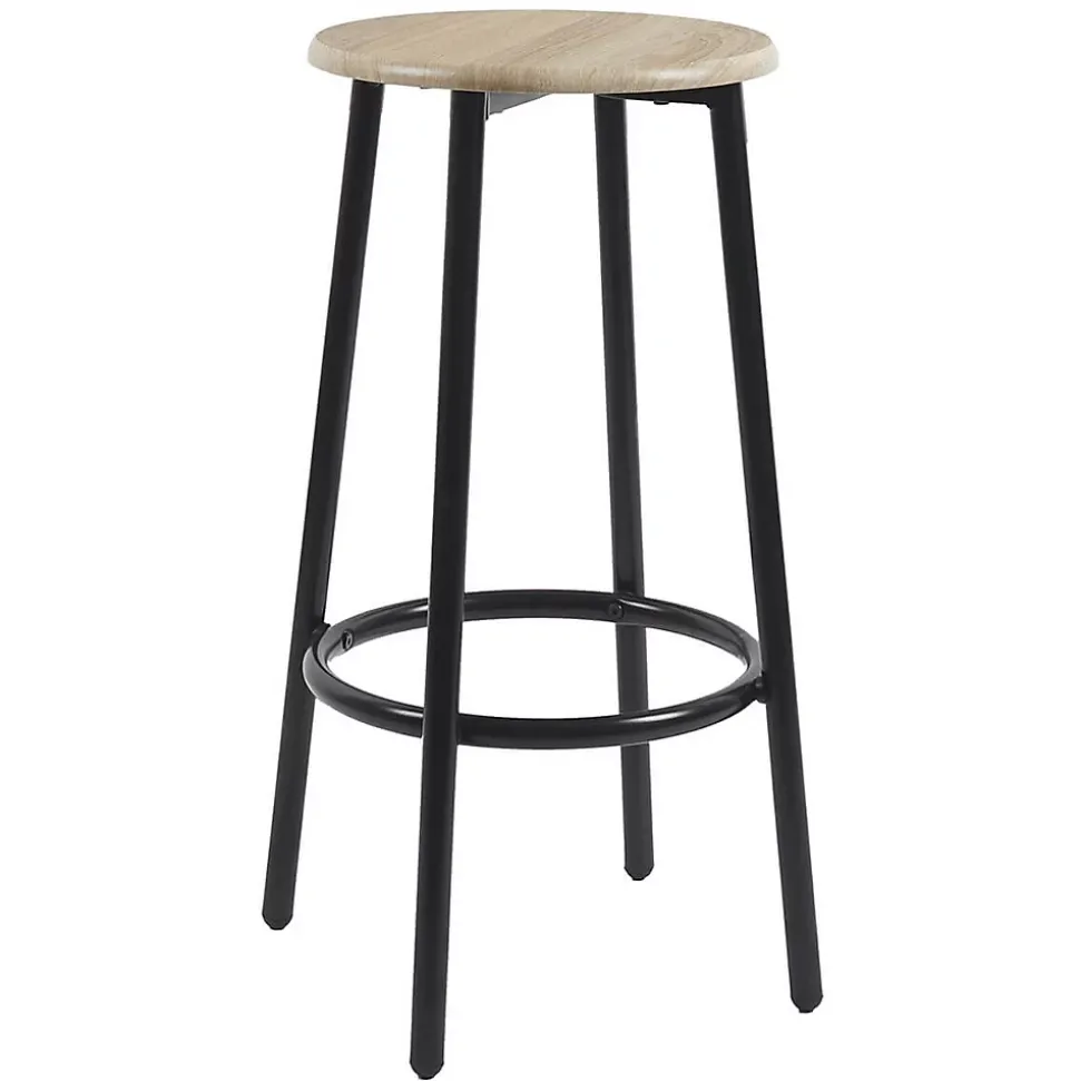CORTEZ - Ensemble Table Haute et 4 Tabourets en MDF et Pieds Métal Noir