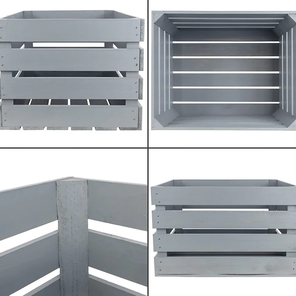 Creative Deco Lot de 3 Caisse en Bois Gris 50 x 40 x 30 cm - Caisse Rangement Bois - Caisse en Bois Vintage - Cagette Bois Deco