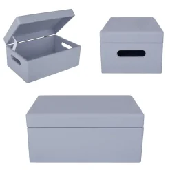 Creative Deco Boite de Rangement en Bois Gris 30 x 20 x 14 cm (+/-1cm) - Couvercle et Poignées - Boîte Souvenirs - Boîte à Jouets